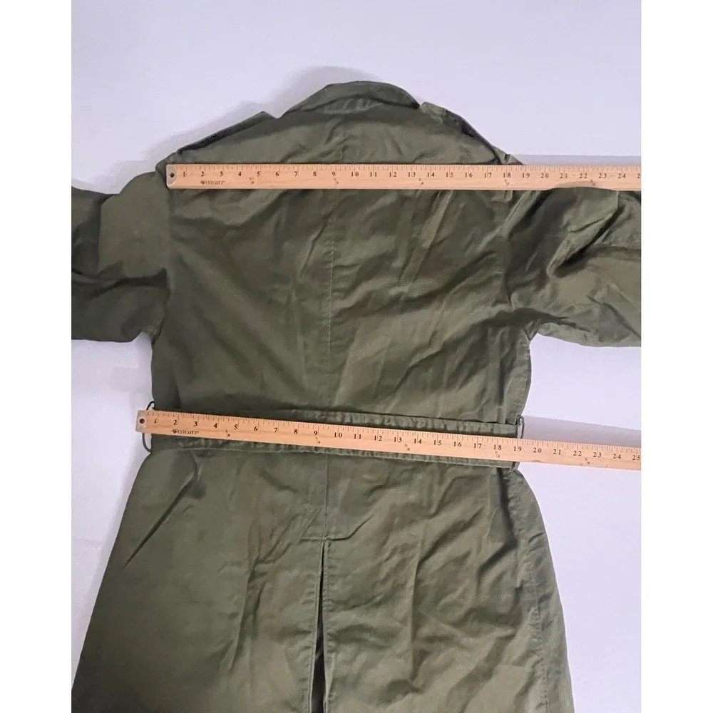 Vintage 1953 US Army Overcoat Cotton OG 107 Wool Liner Trench Coat Reg Med 1950s